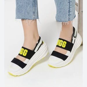 New UGG Slingback Runner Sneaker Sandals- White, Black, and Yellow Size 8